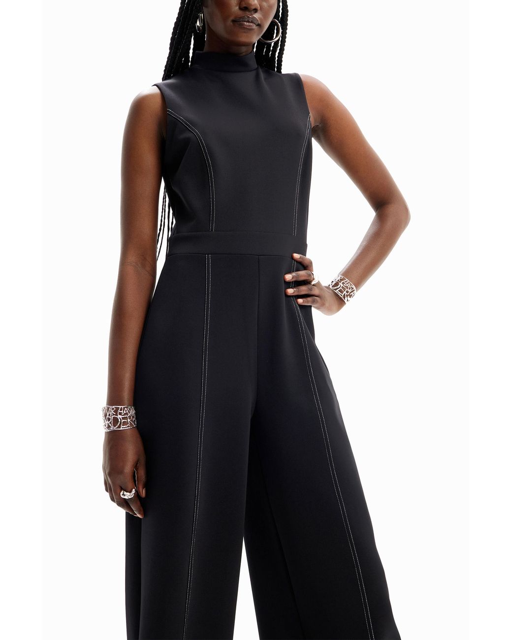 Desigual Blue Culotte Jumpsuit With Stitching
