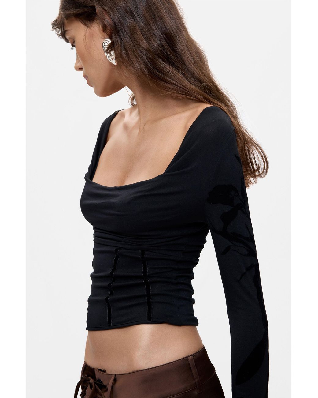 Desigual Black Draped Neck T-Shirt, Viscose