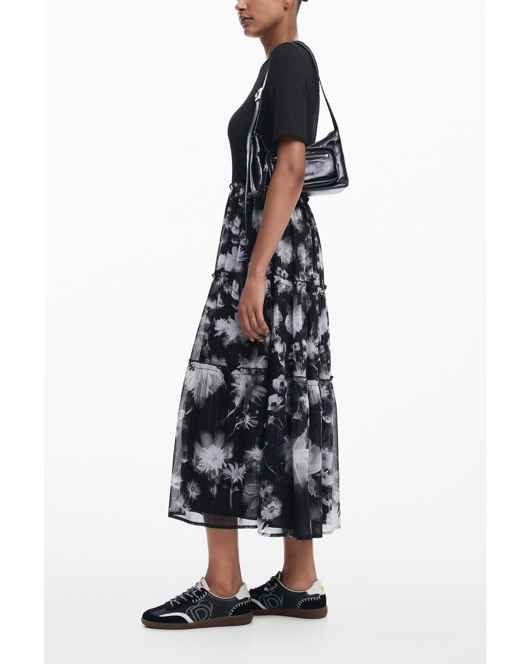 Desigual White Combined Midi Dress, Polyester