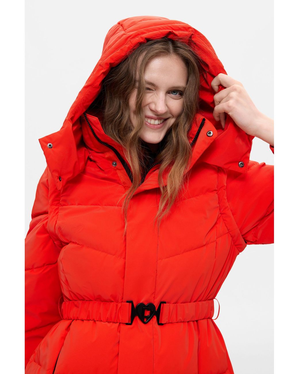 Desigual Red Long Padded Coat, Polyurethane