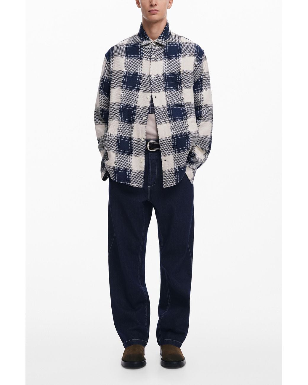 Desigual Blue Checkered Shirt, Cotton for men