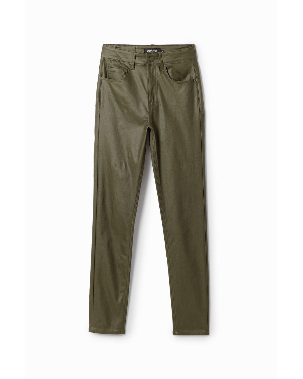 Desigual Green Leather-Effect Slim Trousers, Polyurethane