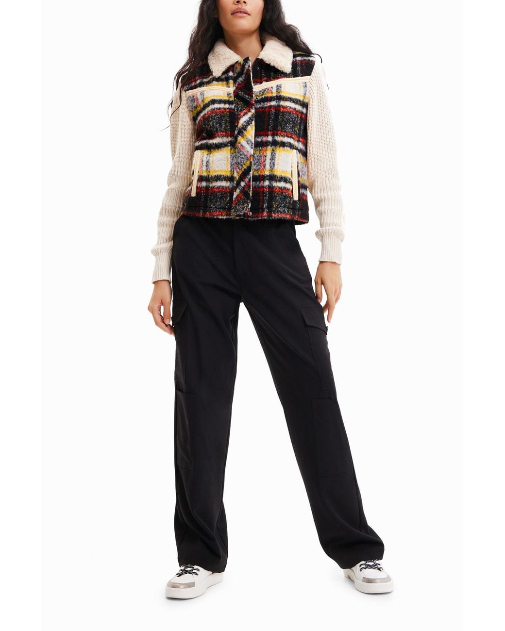 Desigual White Fleece Trucker Jacket