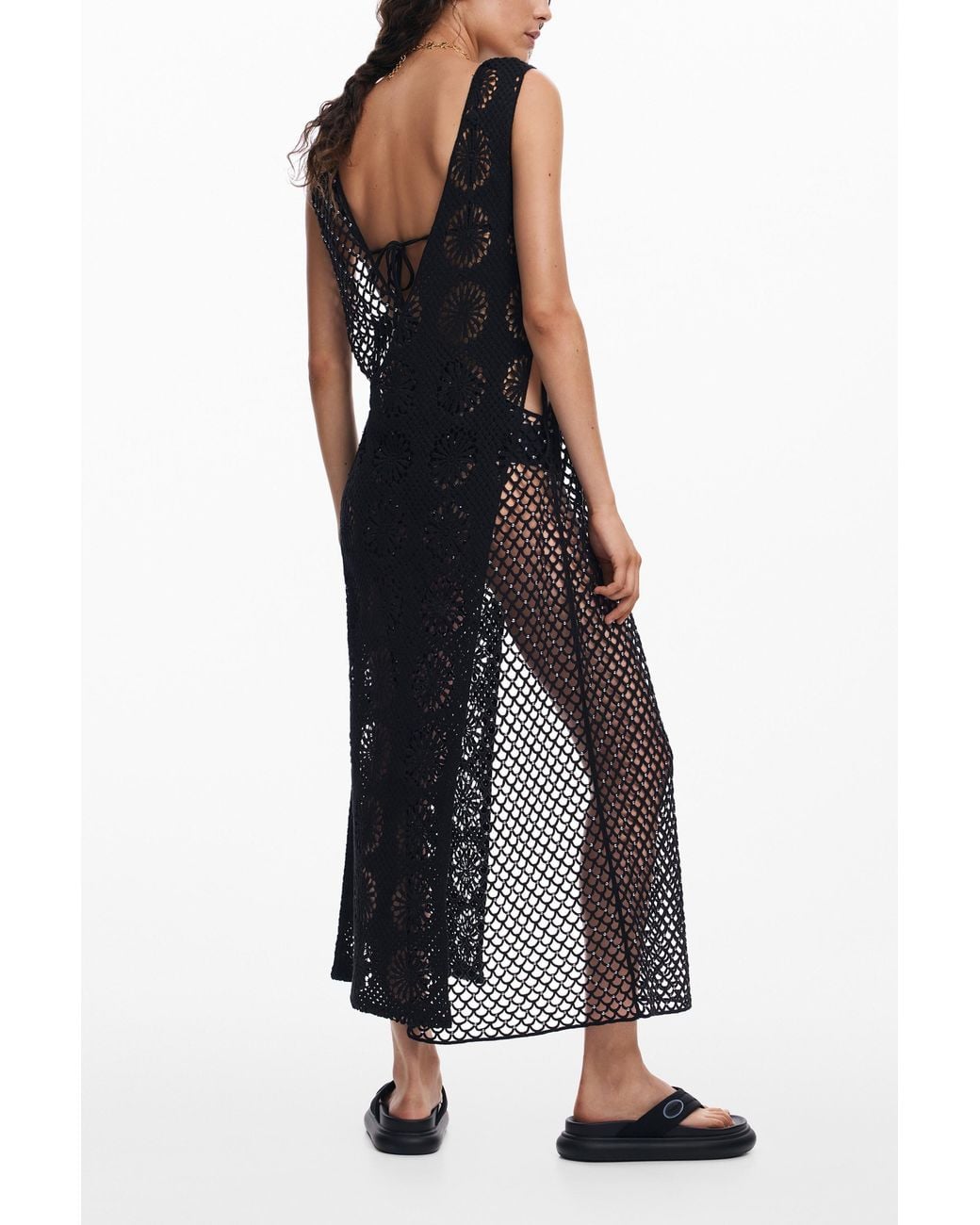 Desigual Black Crochet Dress, Cotton