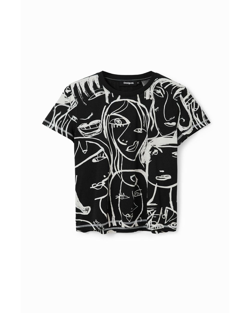 Desigual Black Contrasting Face T-Shirt, Cotton