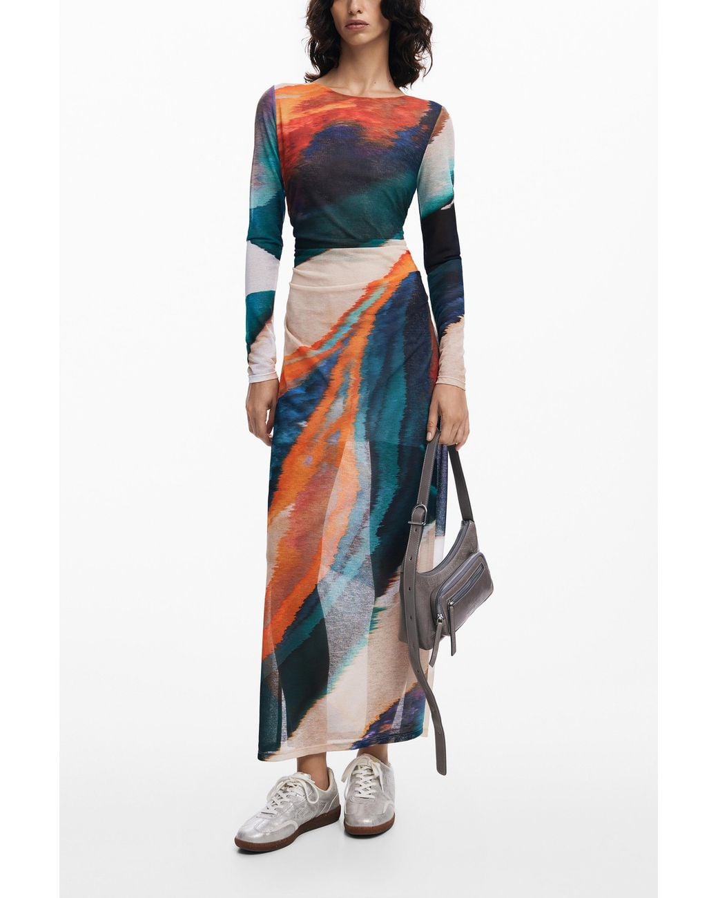 Desigual White Printed Dress, Polyester