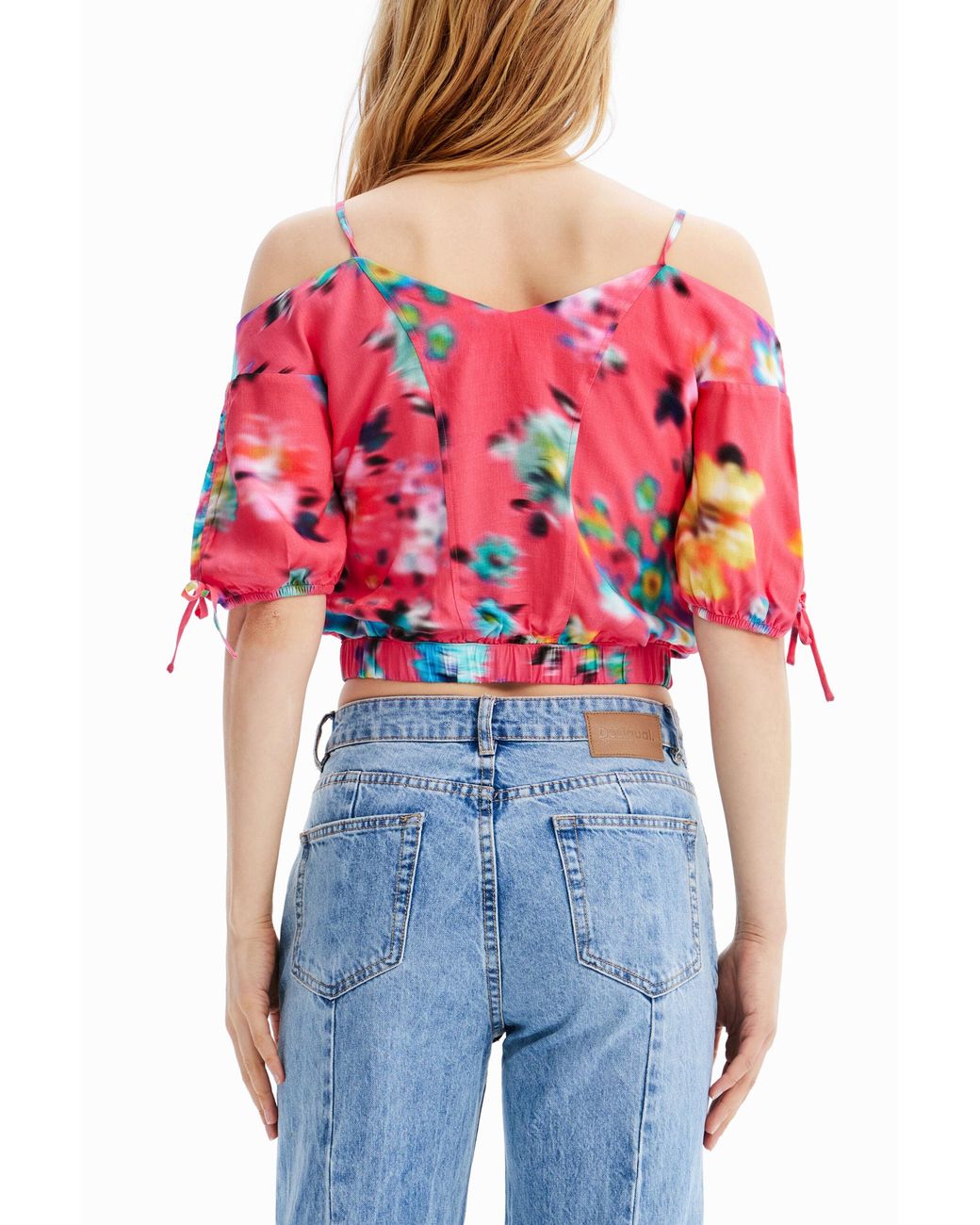Desigual Short Gathered Floral Blouse, Viscose