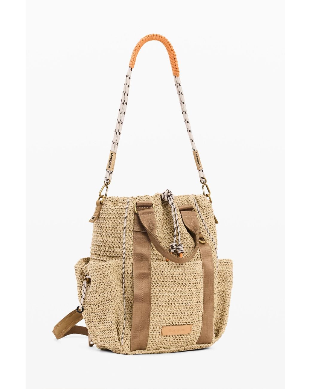 Desigual Natural Medium Multiposition Raffia Backpack, Paper