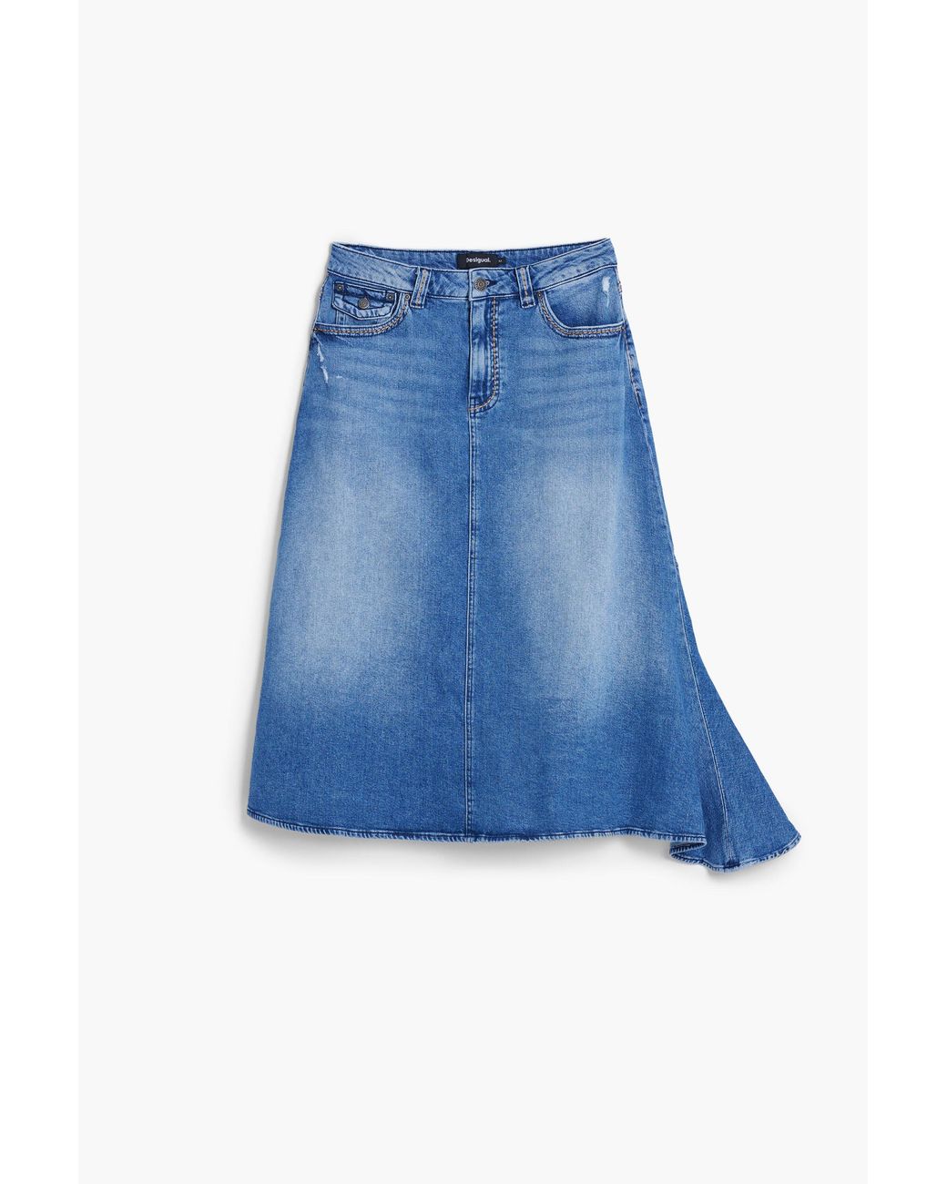 Desigual Blue Asymmetric Midi Denim Skirt, Cotton
