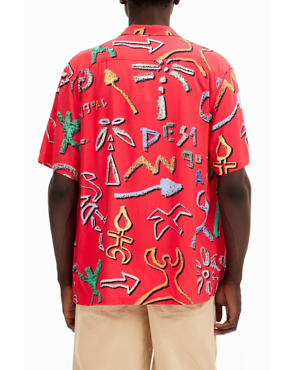 Desigual Red Shirt With Artistic Motifs, Viscose for men