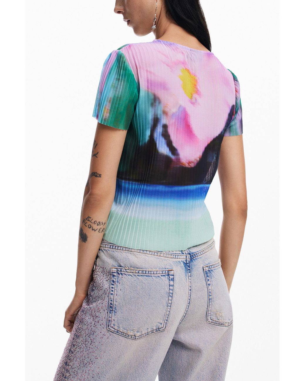 Desigual Gray Faded Landscape T-Shirt, Polyester