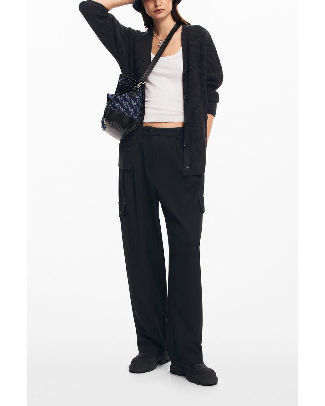 Desigual Black Oversized Knit Cardigan