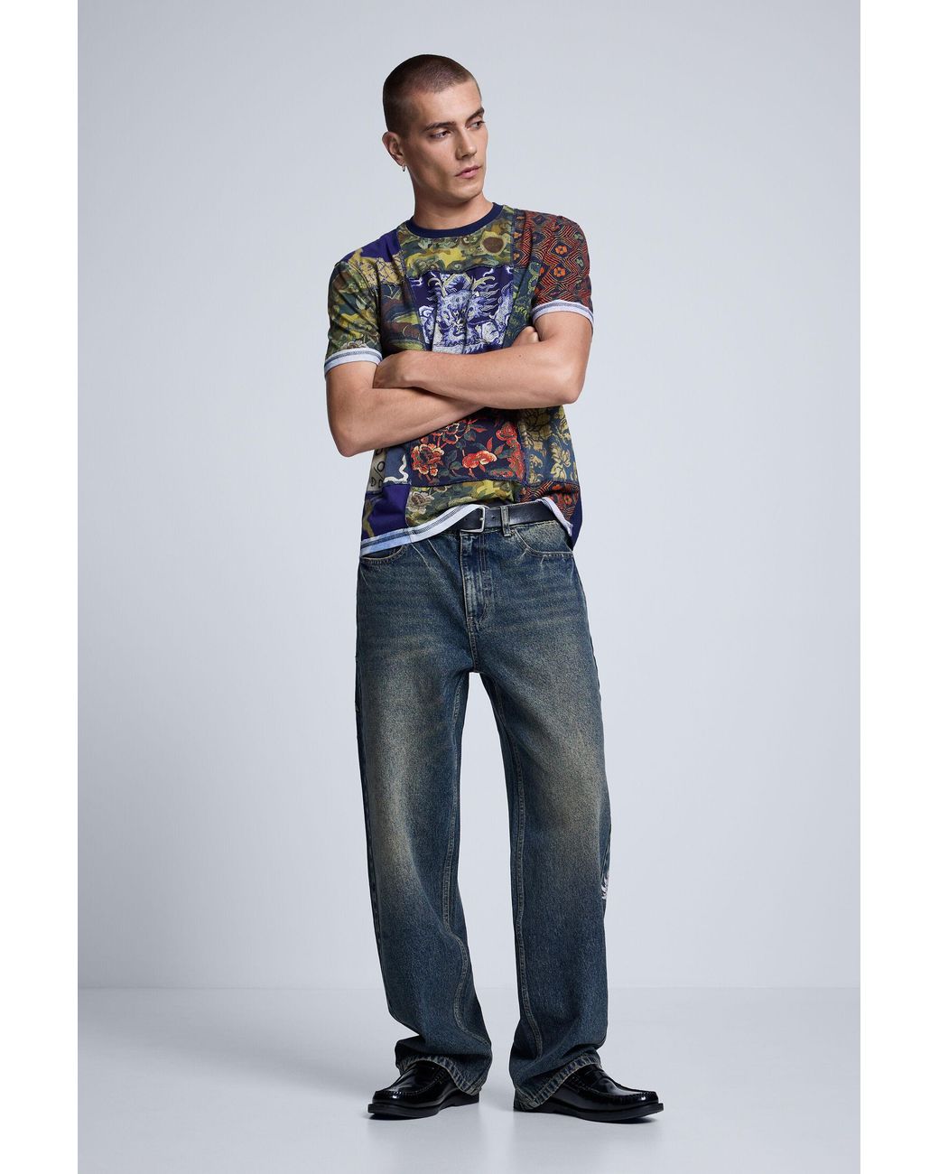 Desigual Blue Embroidered Denim Trousers, Cotton for men