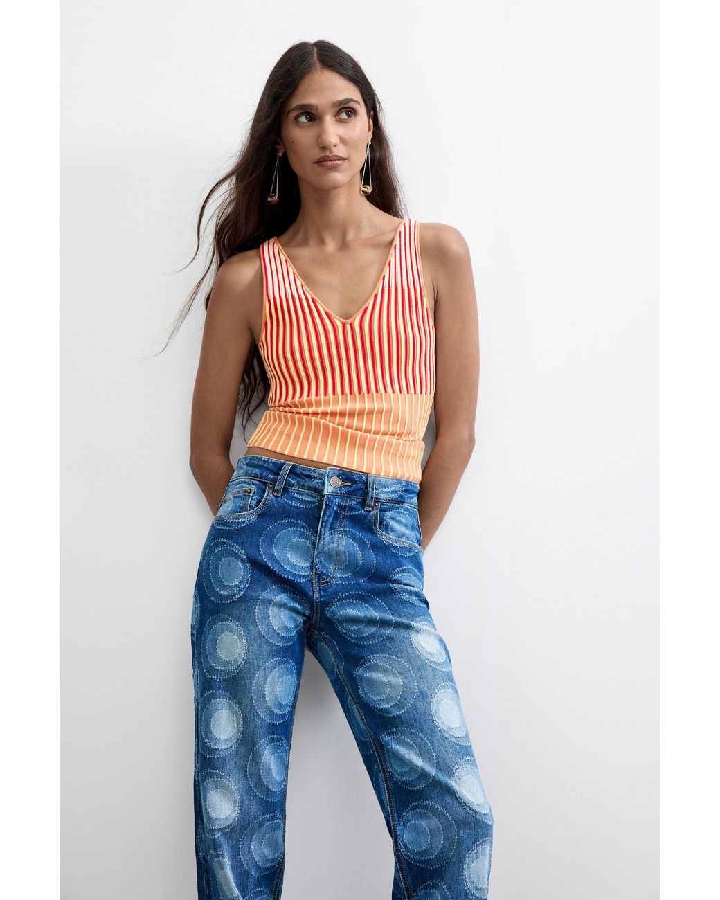 Desigual Blue Printed Slim Jeans, Cotton
