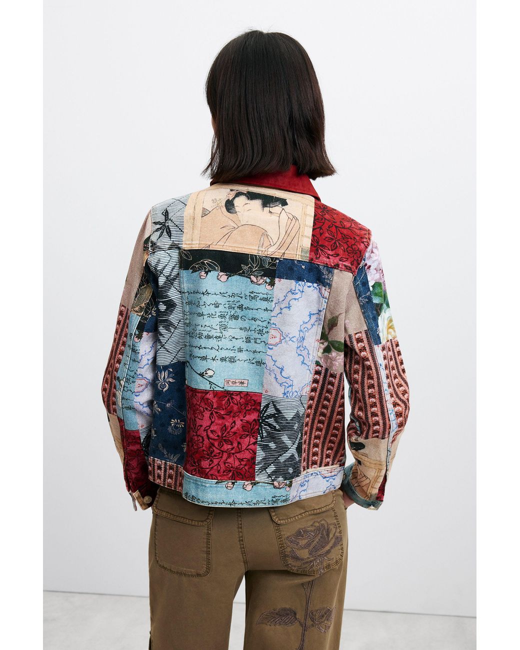 Desigual Red Regular Patchwork Cotton Jacket, Cotton