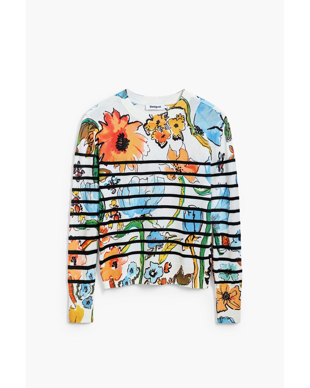 Desigual Blue Striped Floral Sweater