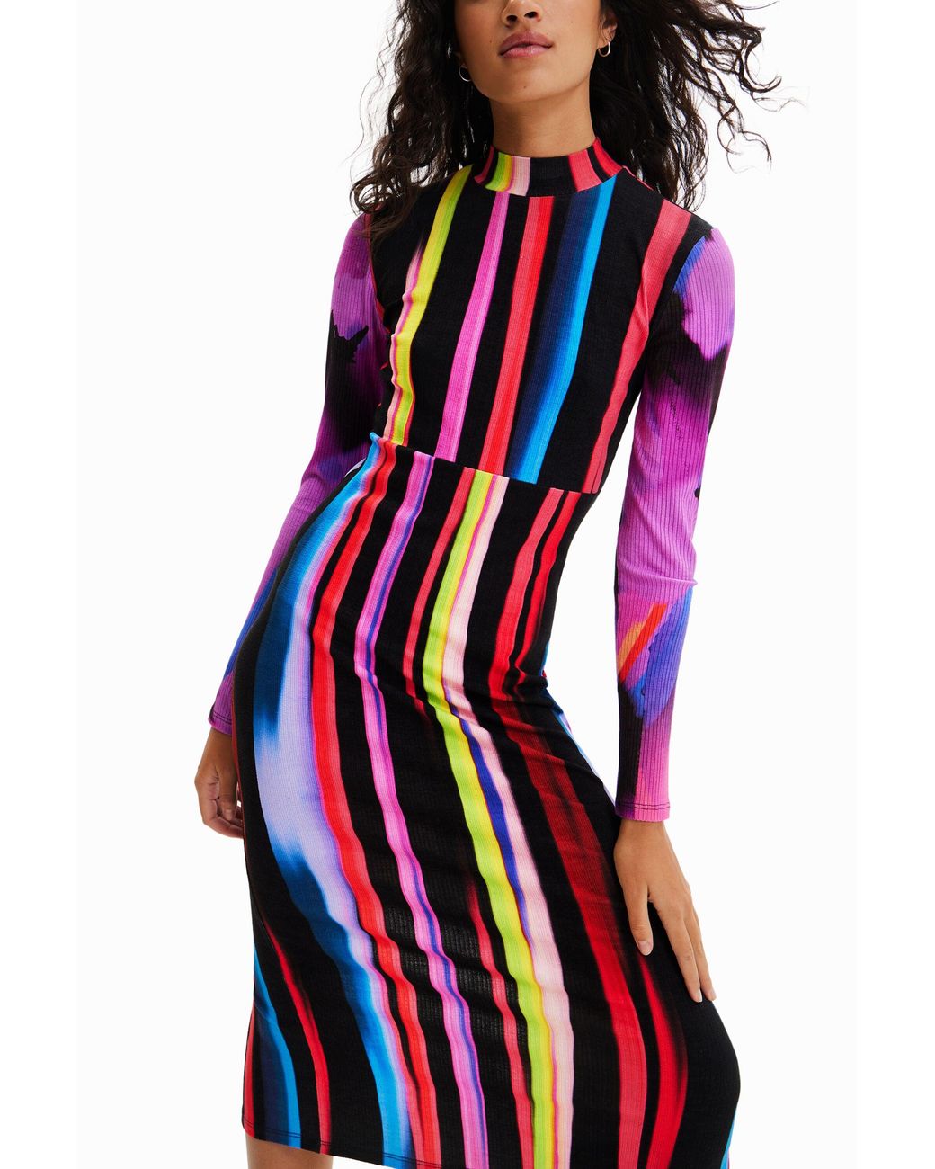 Desigual Blue Christian Lacroix Slim Striped Midi Dress, Viscose