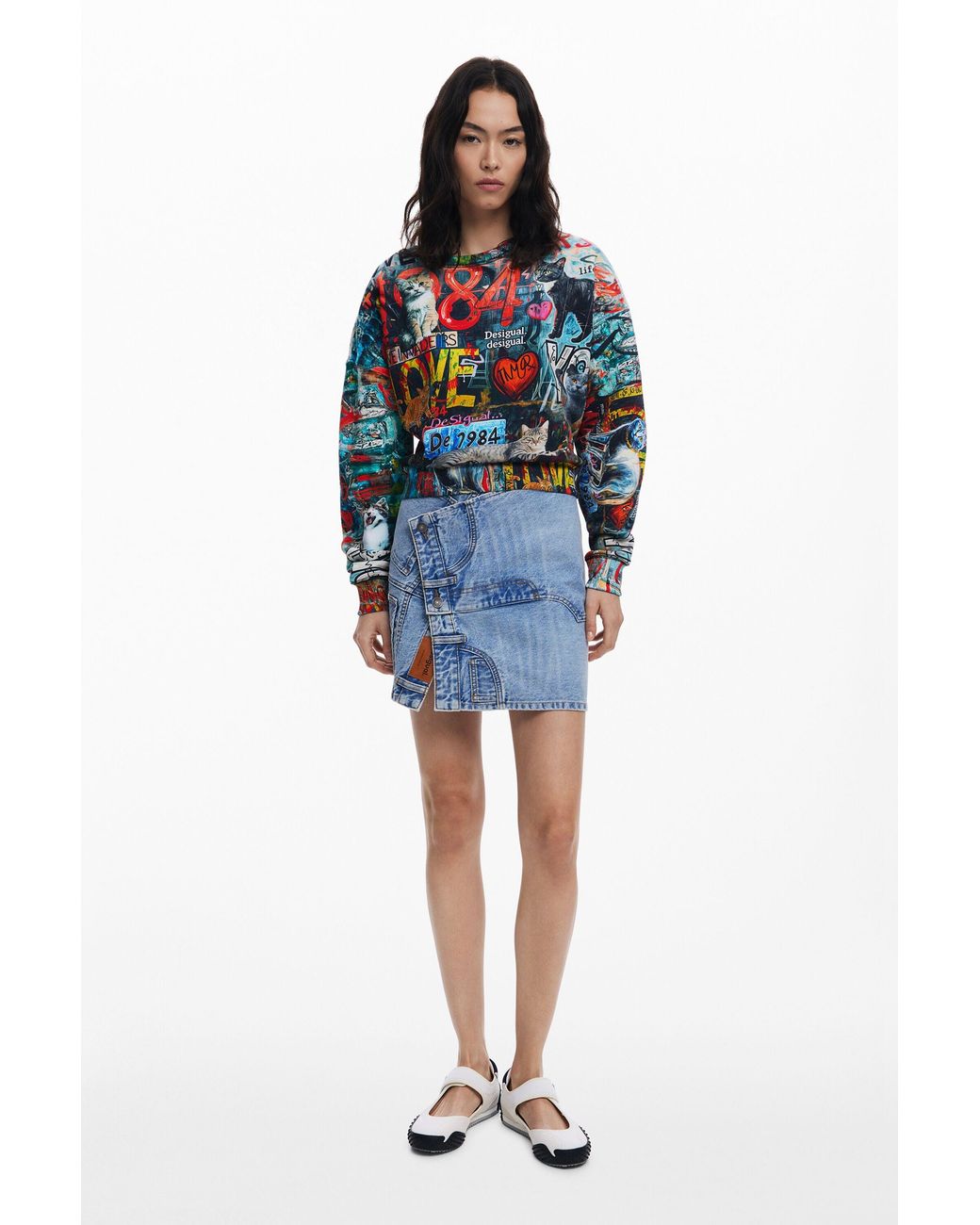 Sudadera Grafittis, Mujer, Algodon, Negro Desigual de color Blue