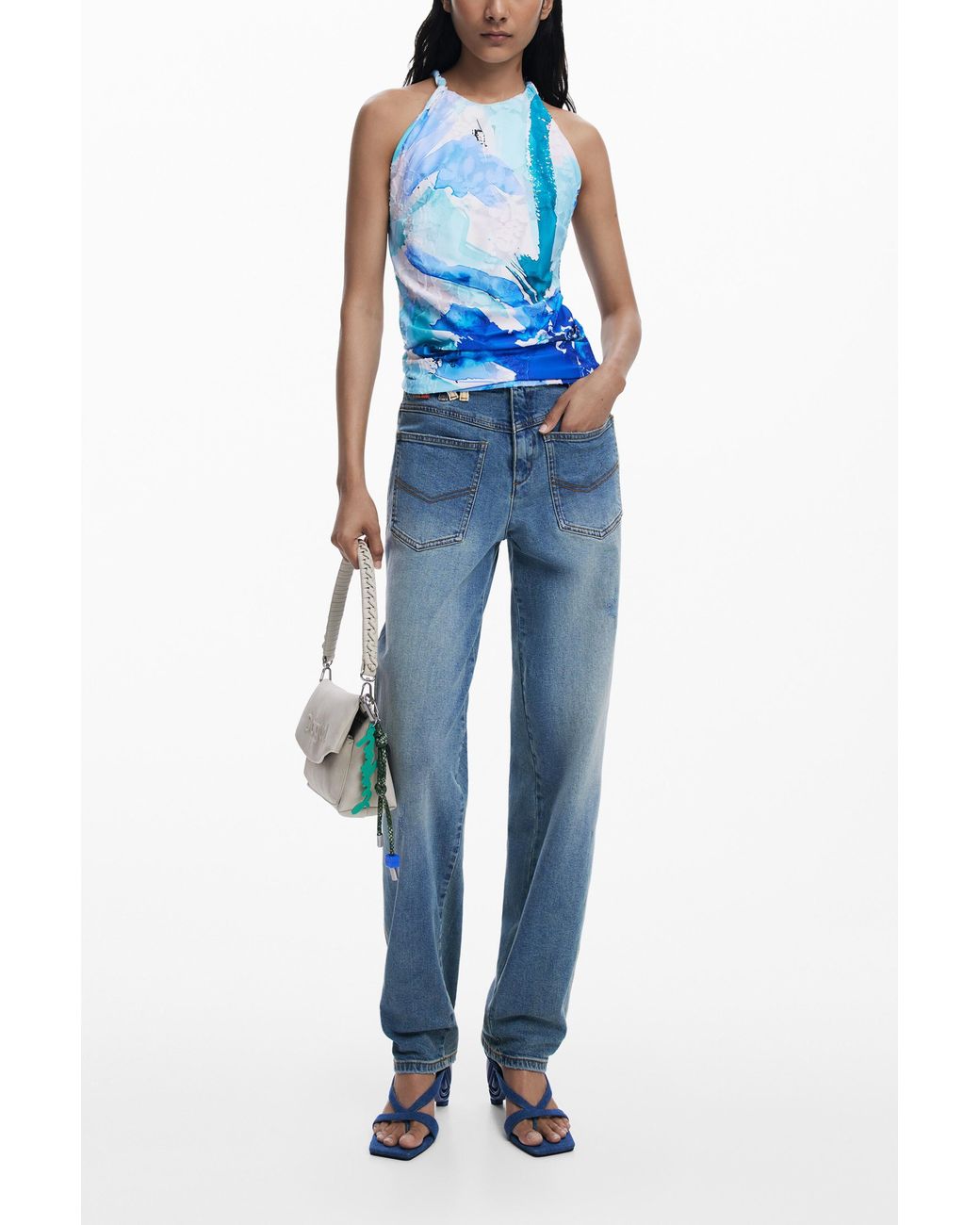 Desigual Blue Floral Tank Top, Polyester