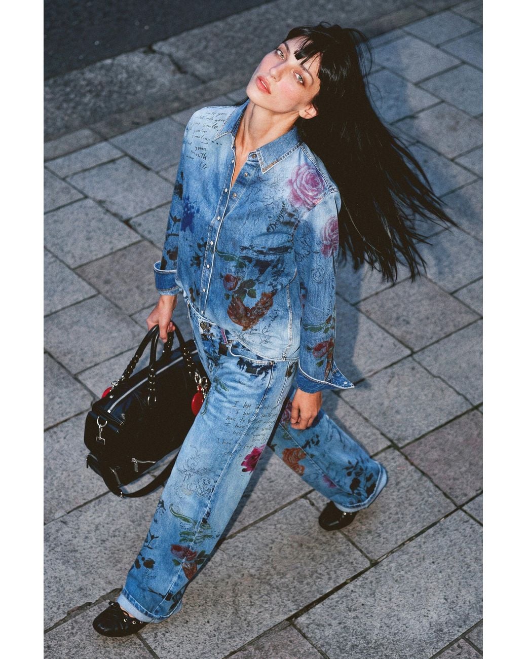 Desigual Blue Printed Denim Shirt, Cotton