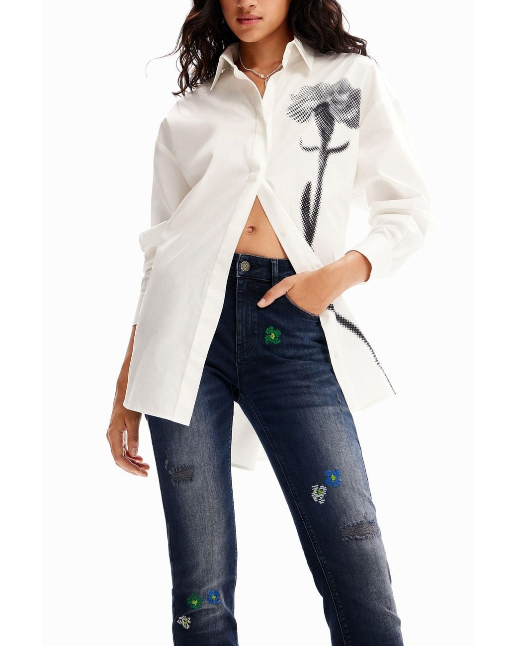 Desigual Blue Embroidered Push-Up Skinny Jeans, Cotton