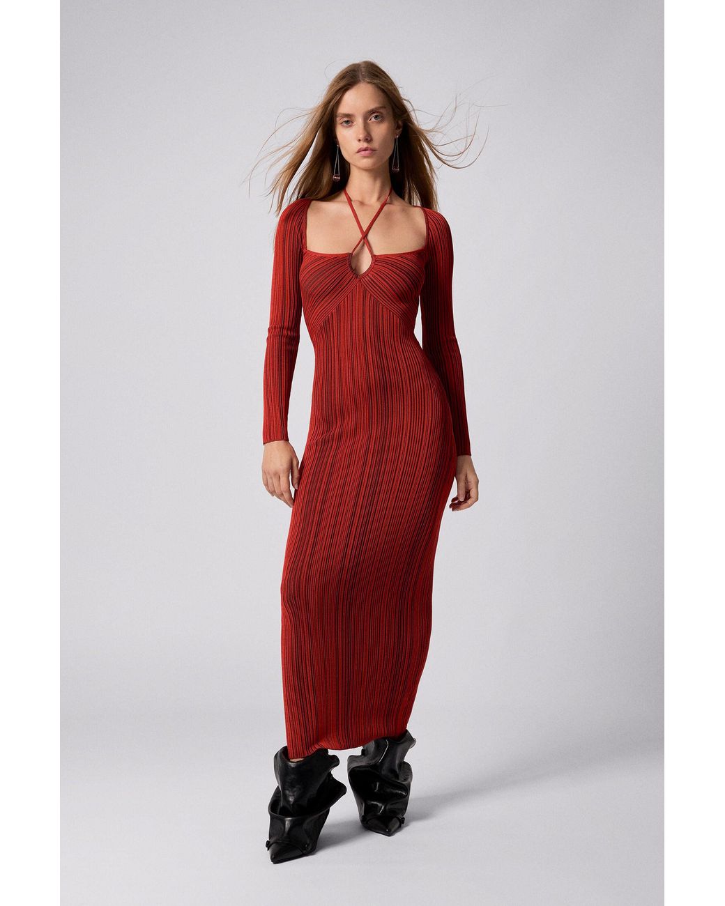 Desigual Red Fitted Dress With A Crossover Neckline