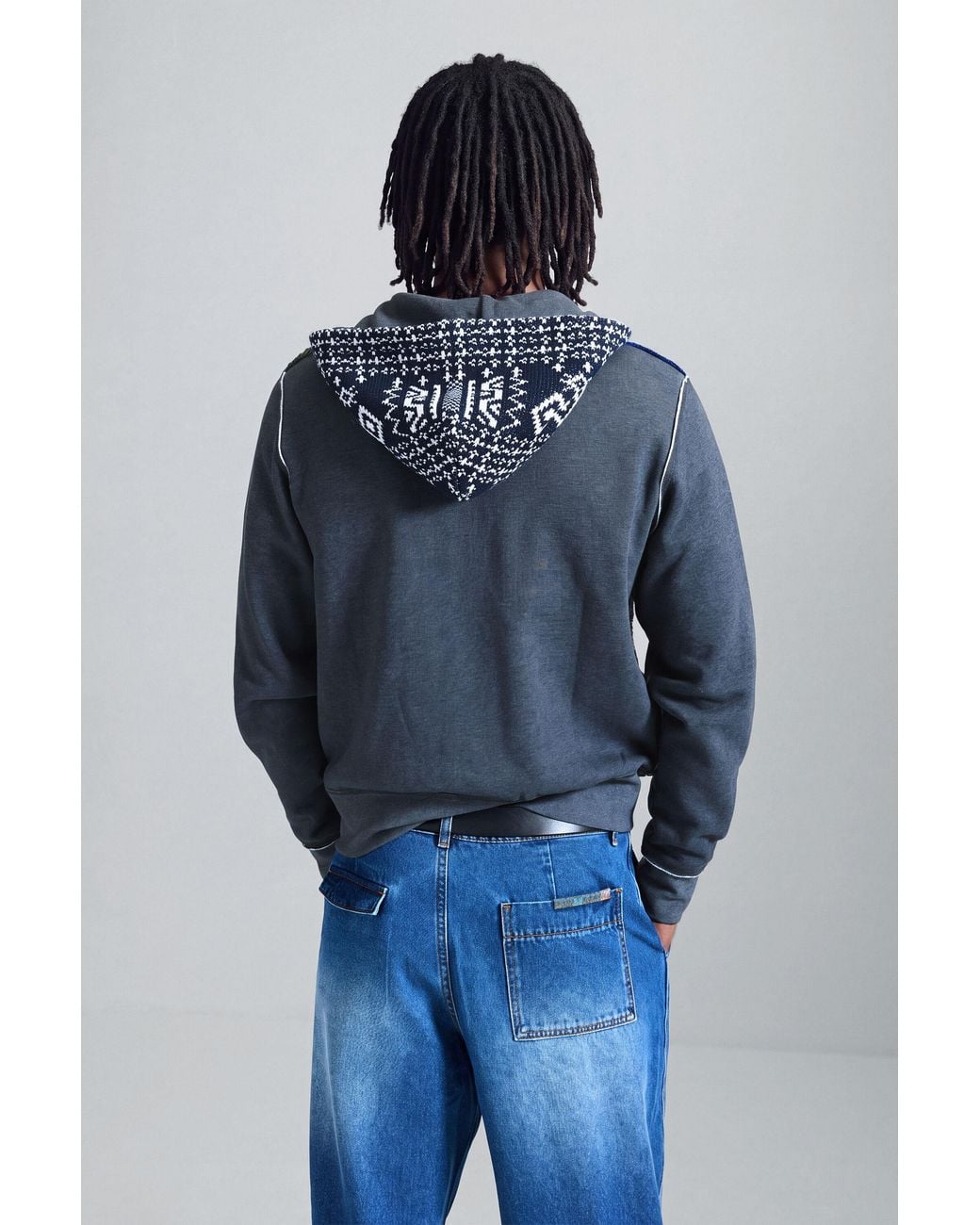 Desigual Blue Patchwork Hooded Sweatshirt for men