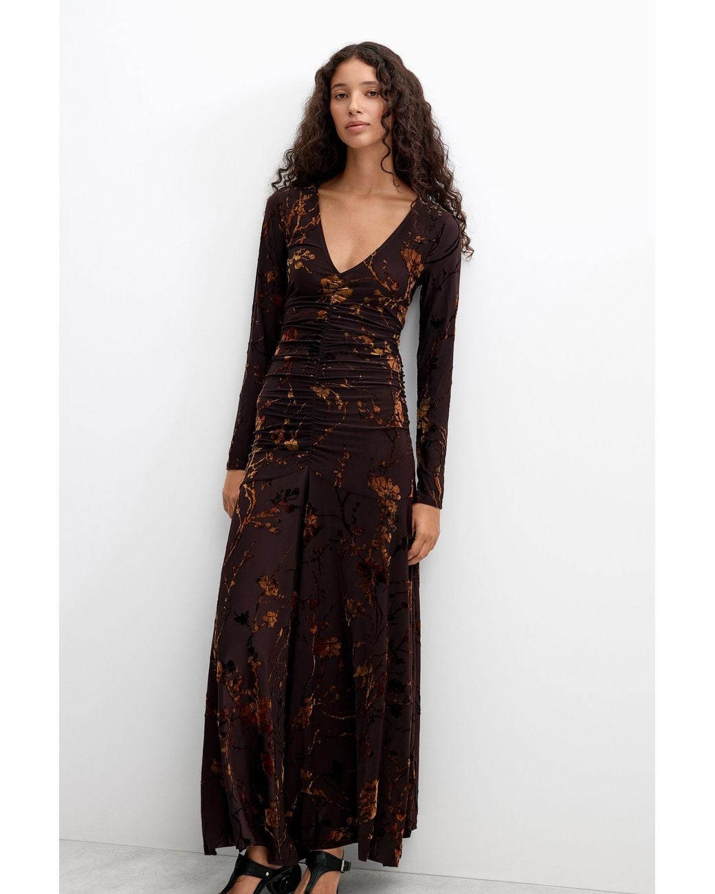 Desigual Brown Midi Knit Dress, Polyester