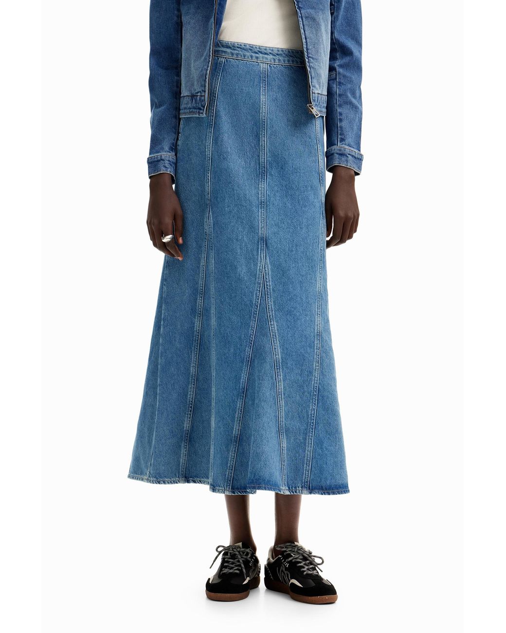 Desigual Blue Long Denim Skirt, Cotton