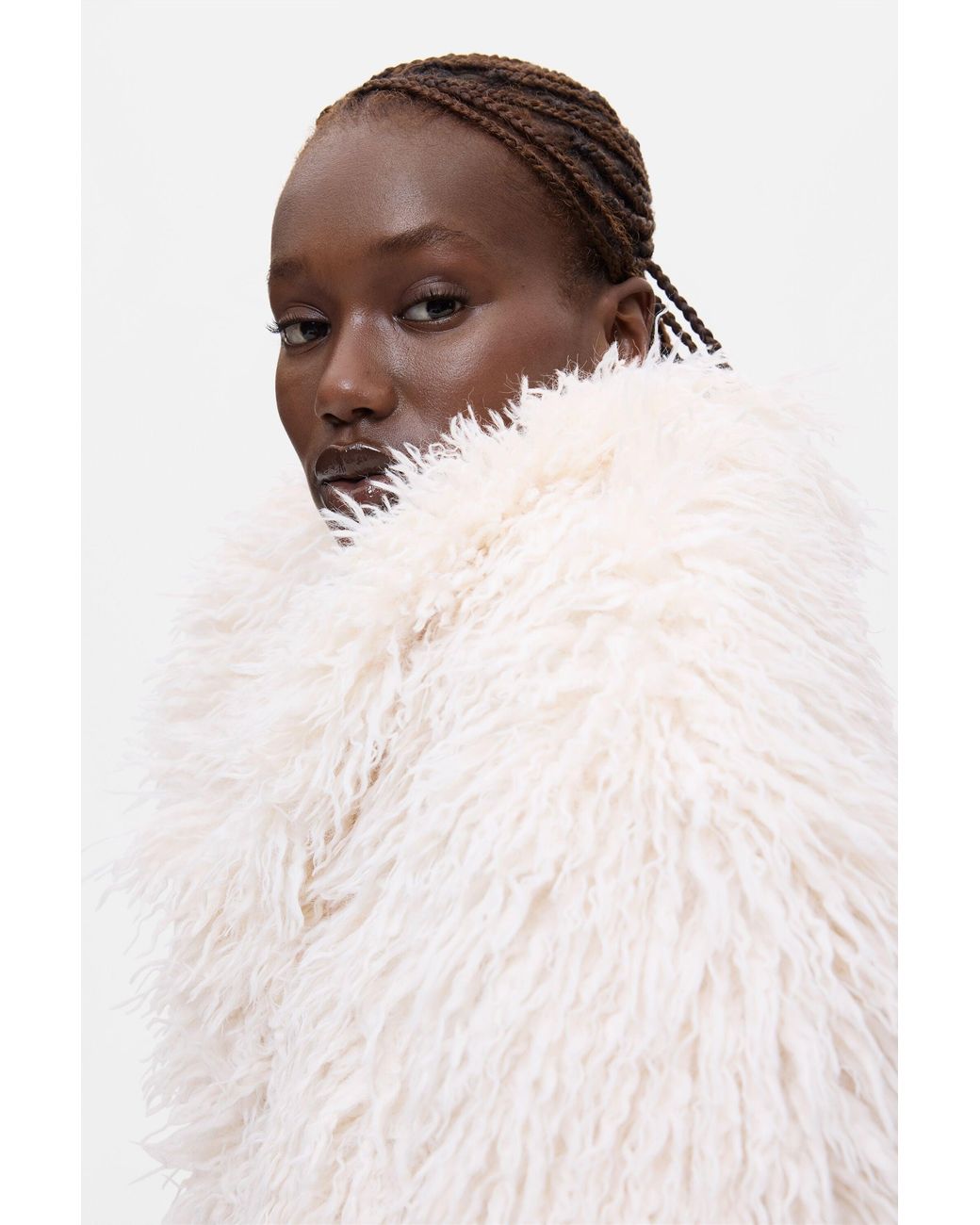 Desigual Natural Synthetic Fur Coat, Polyester