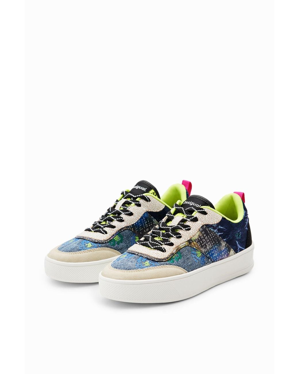 Desigual Blue Patchwork Platform Sneakers