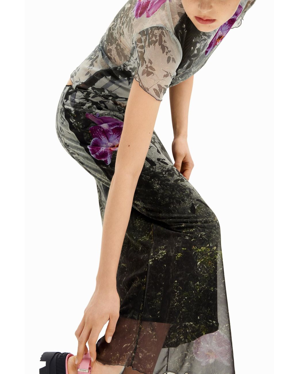 Desigual Gray Tyler Mcgillivary Long Forest Skirt, Polyester