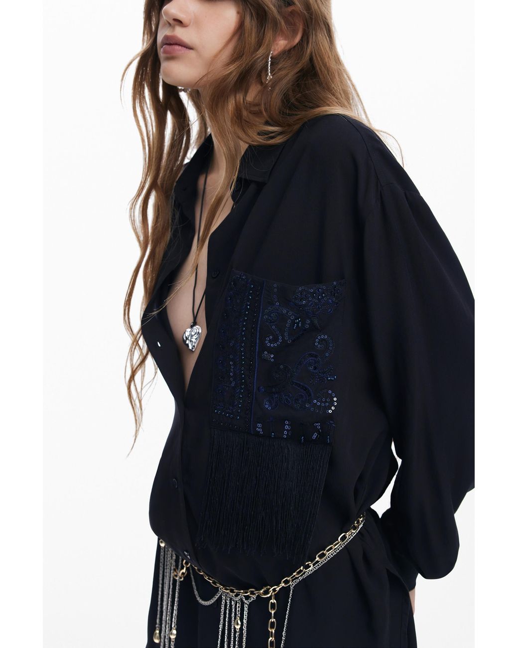 Desigual Black Shirt With Pocket Detail, Viscose