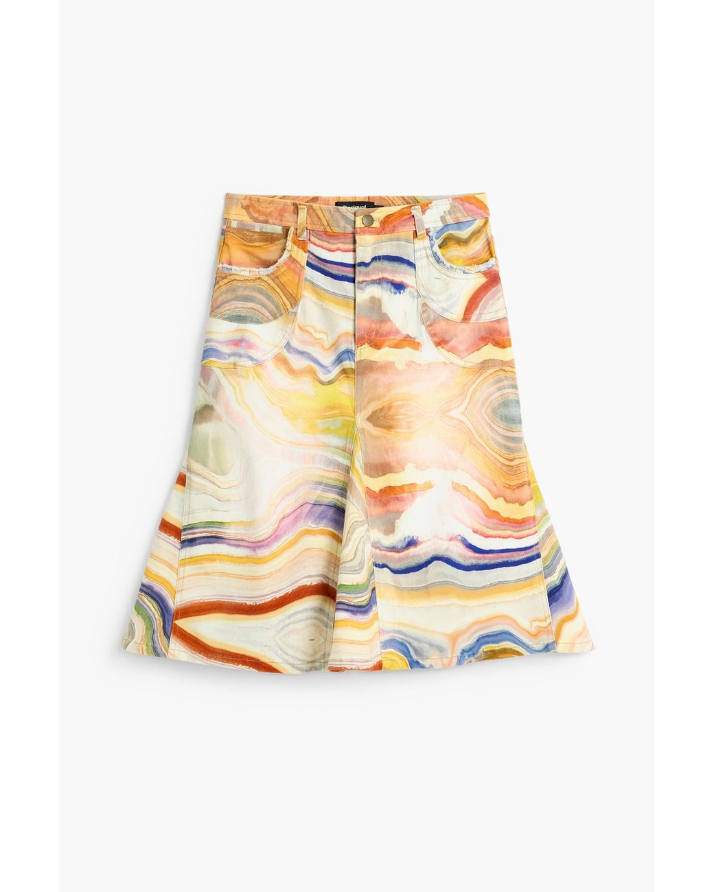 Desigual Yellow Printed Midi Skirt, Cotton