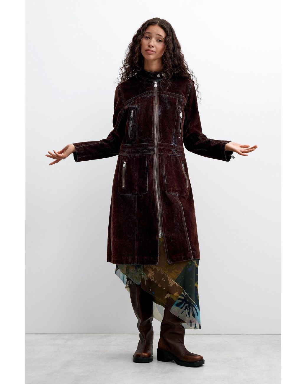 Desigual Black Midi Coat 100% Cotton, Cotton