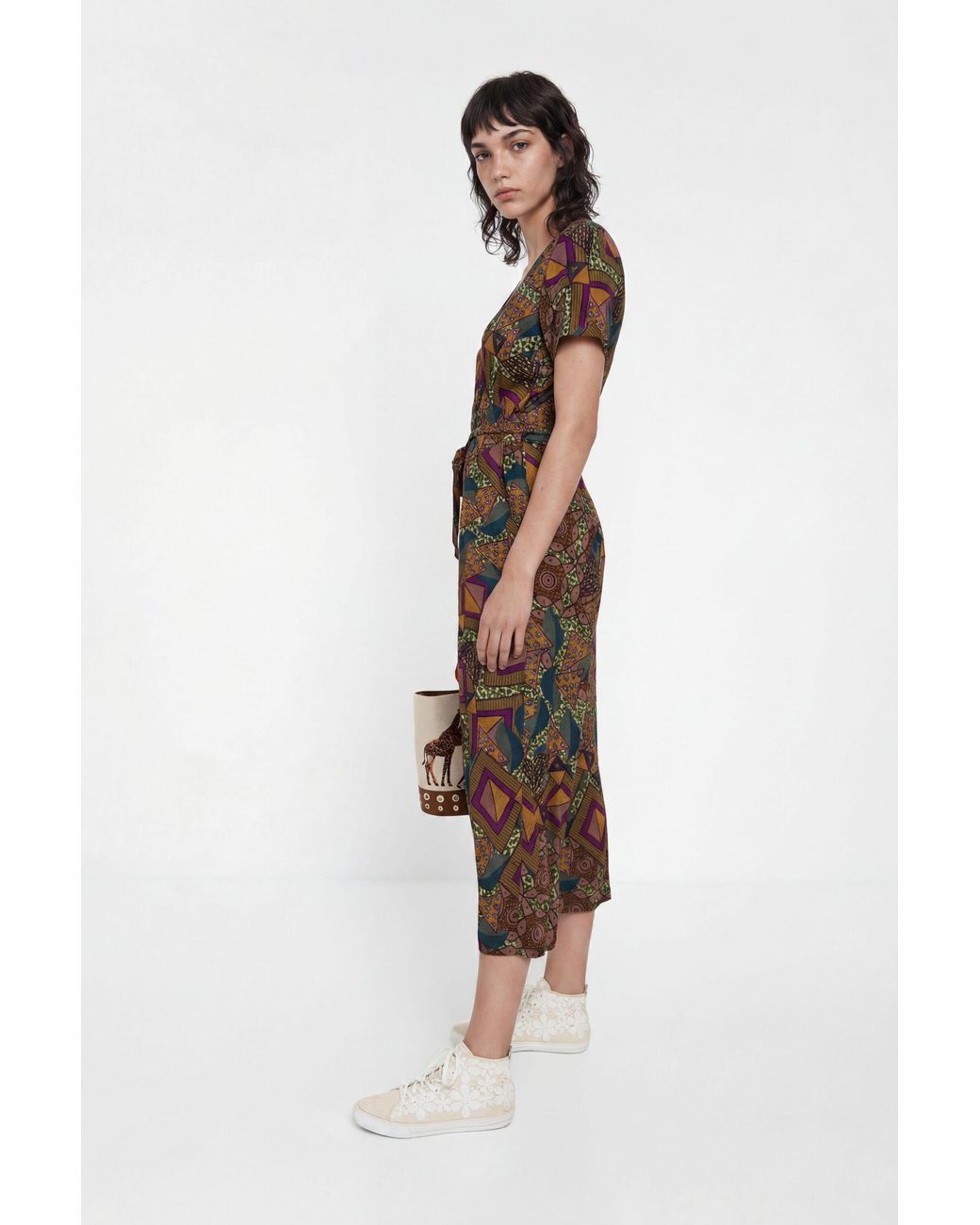 Desigual Green African Geometric Print Jumpsuit, Viscose