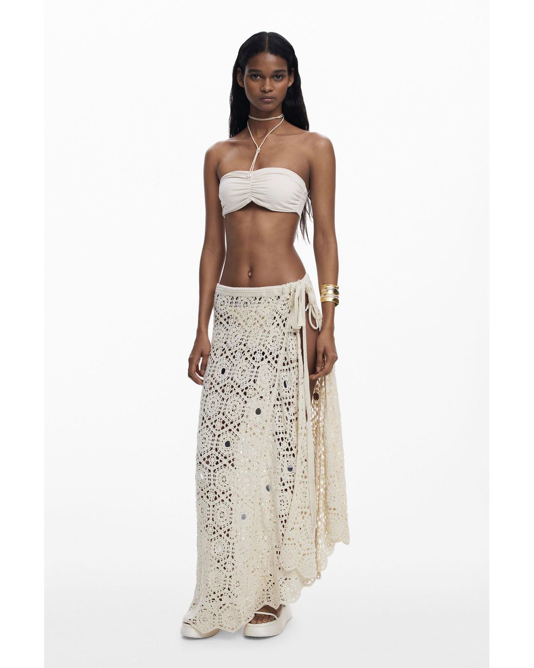 Desigual White Crochet Wrap Skirt Mandalas