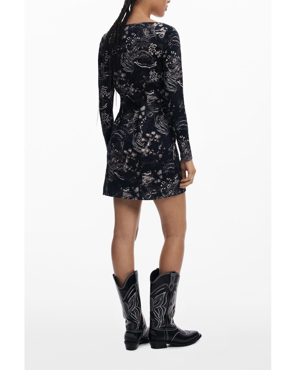 Desigual Black Short Dress With Square Neckline, Cotton