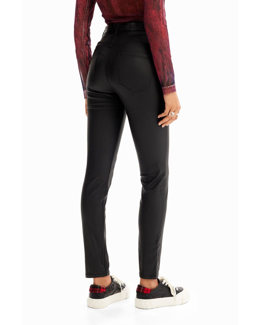 Desigual Black Leather-Effect Trousers, Polyurethane