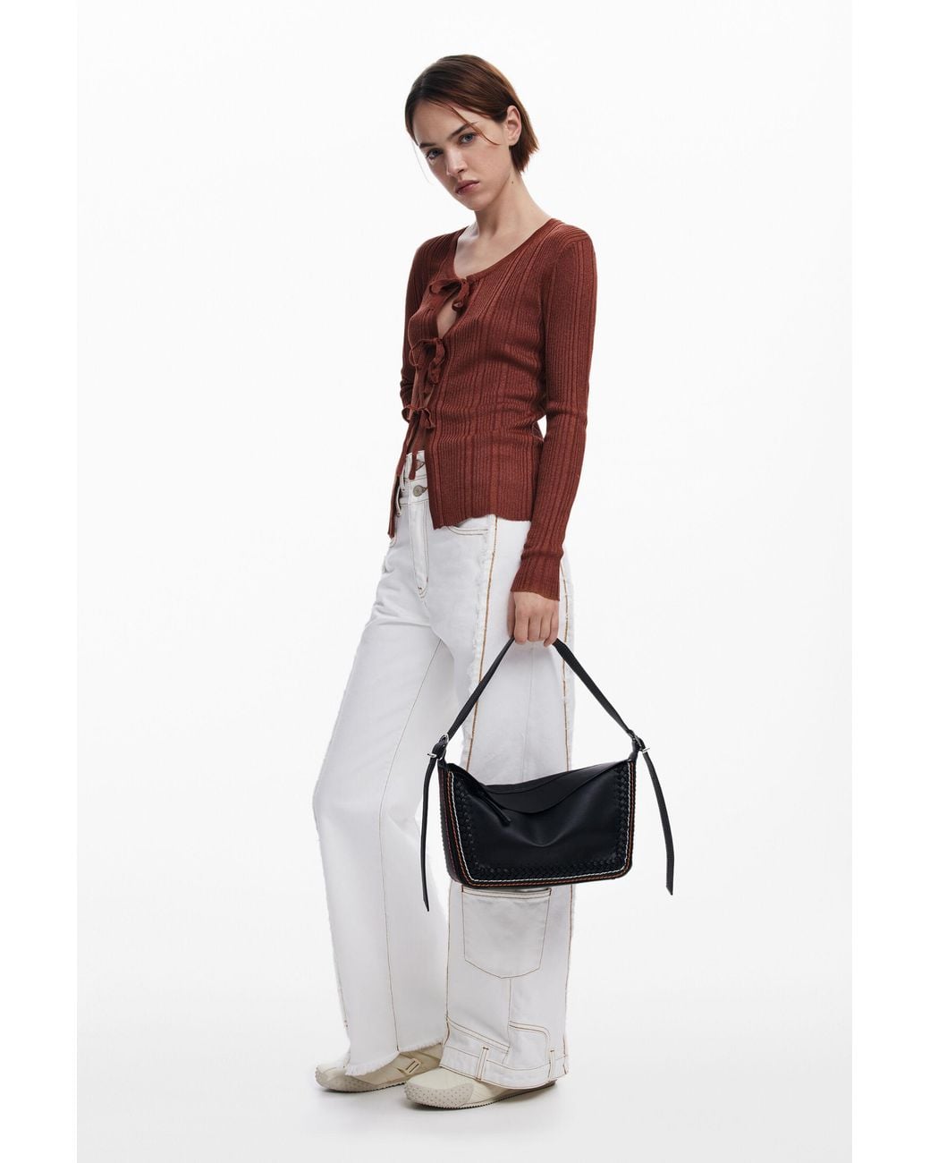 Desigual Black Bag With Braided Details, Polyurethane