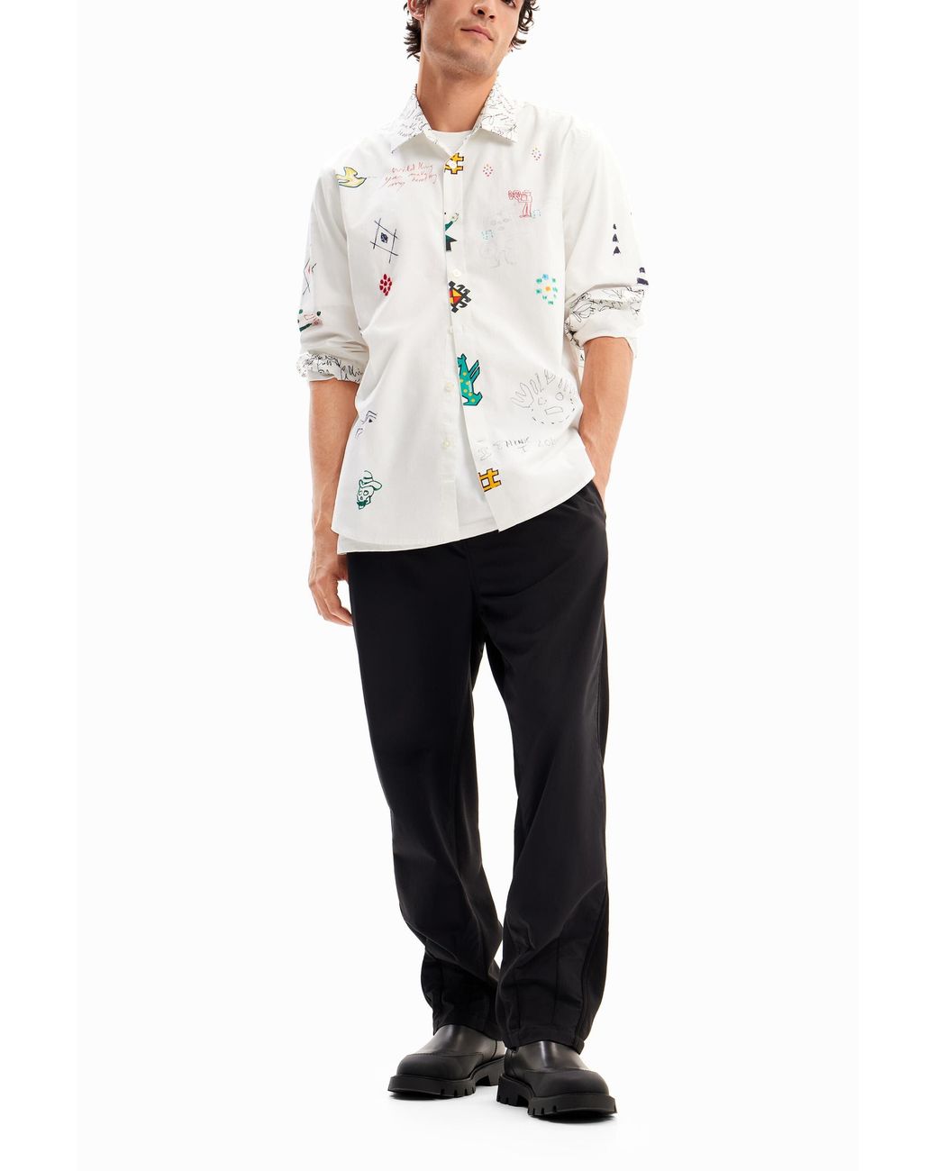 Desigual White Illustrated Shirt With Messages, Cotton for men