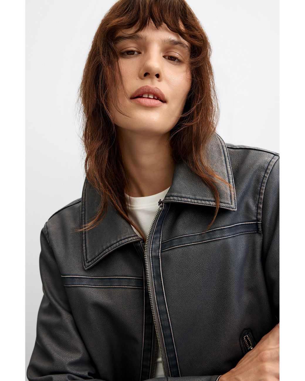 Desigual Blue Faux Leather Jacket With Fur Collar, Polyurethane