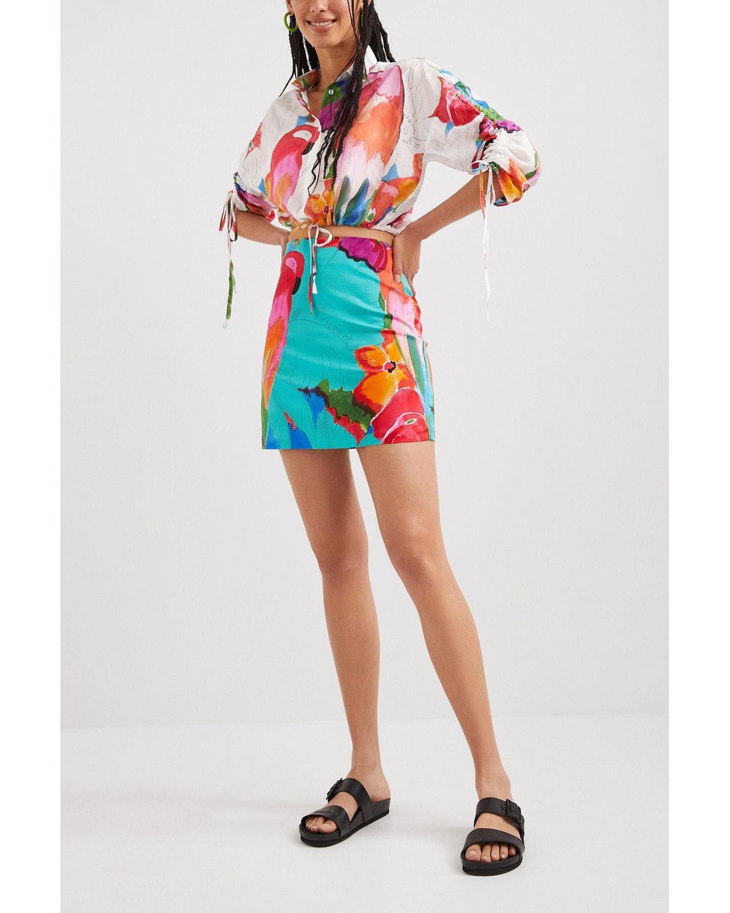 Desigual Blue Tropical Miniskirt, Cotton