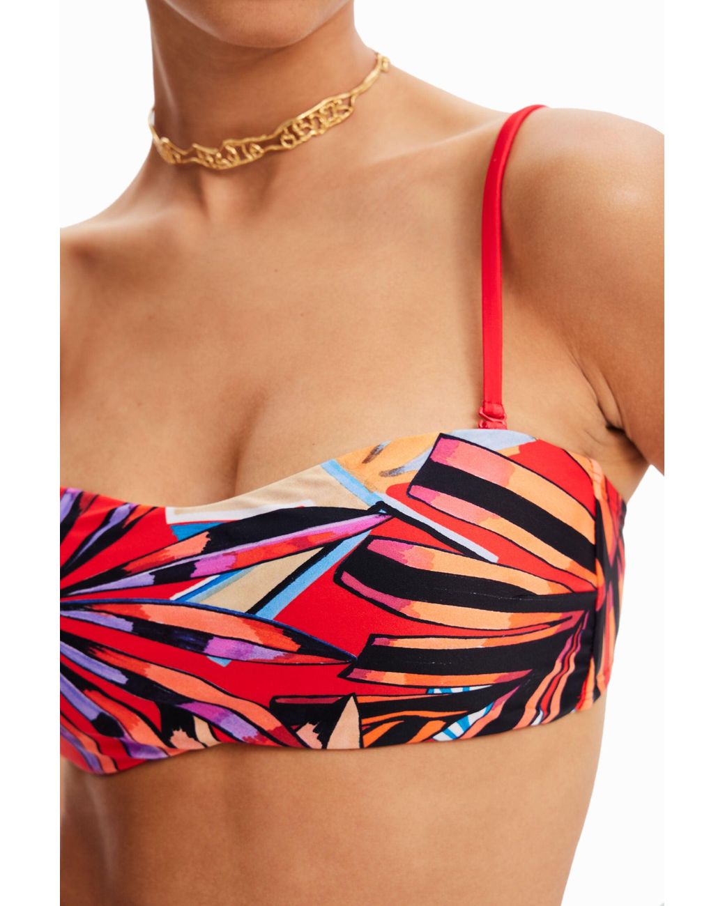 Desigual Red Tropical Bandeau Bikini Top