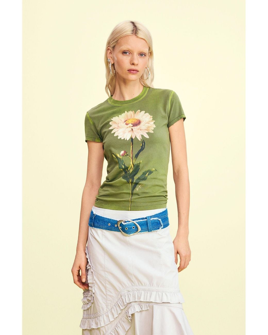 Desigual Green Fitted Daisy T-Shirt, Cotton