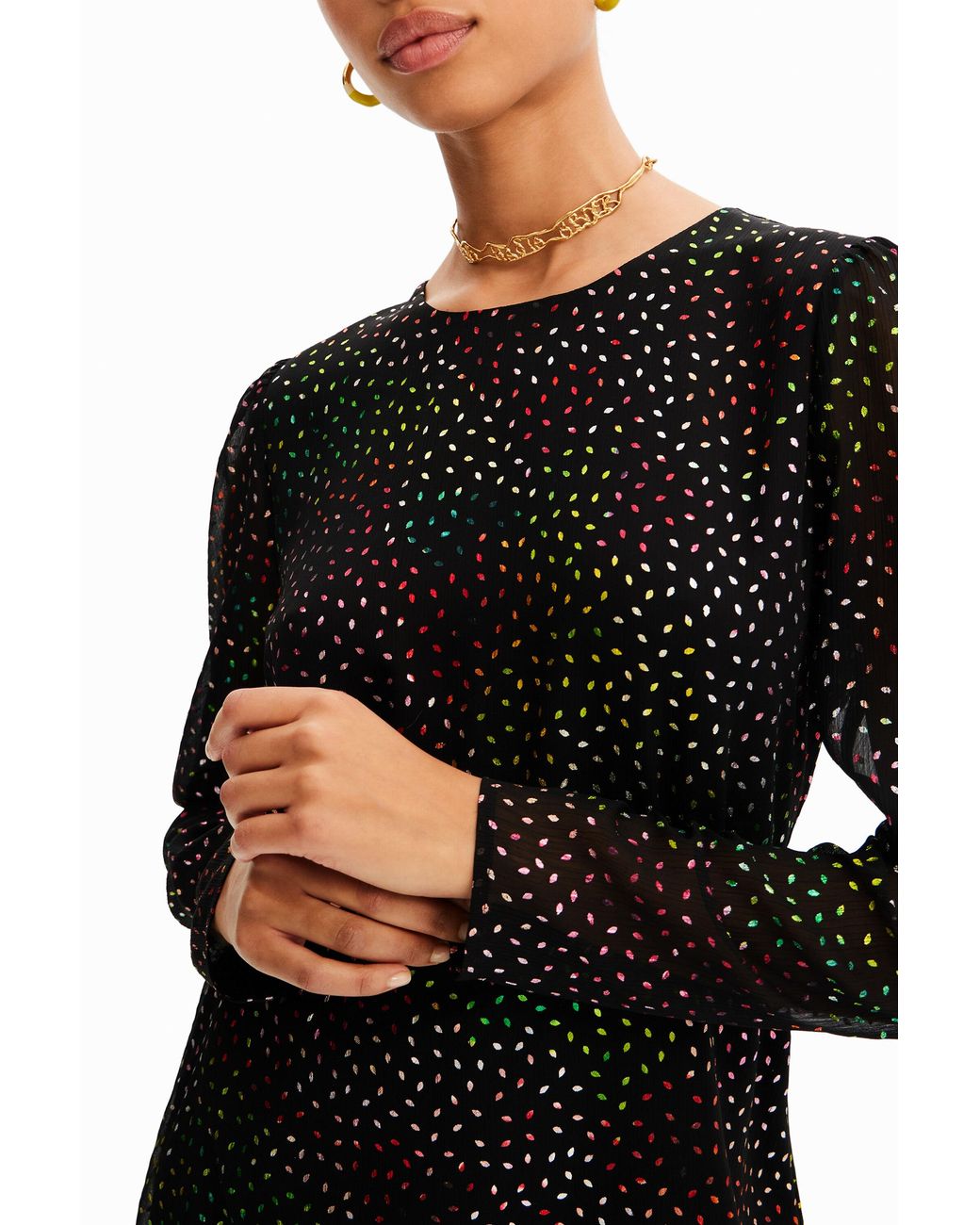 Desigual Black Short Glossy Cut-Out Dress, Polyester