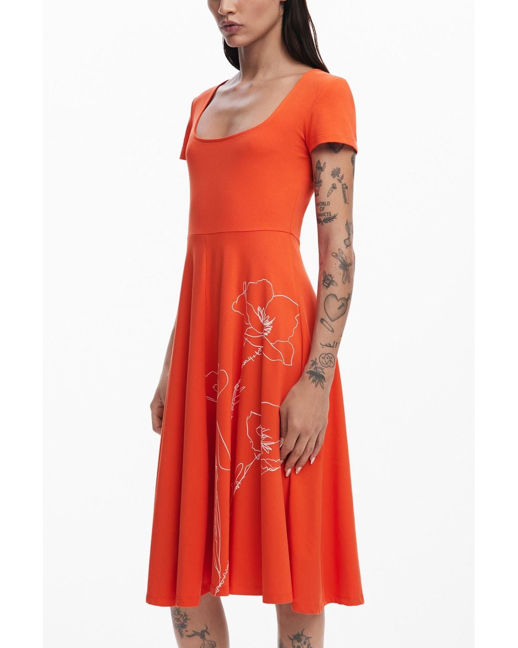 Desigual Red Low-Cut Midi Dress, Cotton