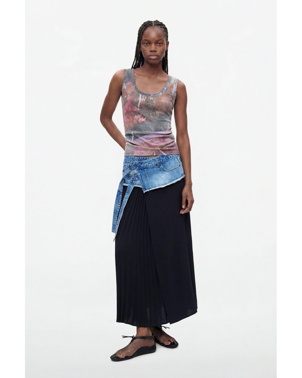 Desigual Black Strappy Knit T-Shirt