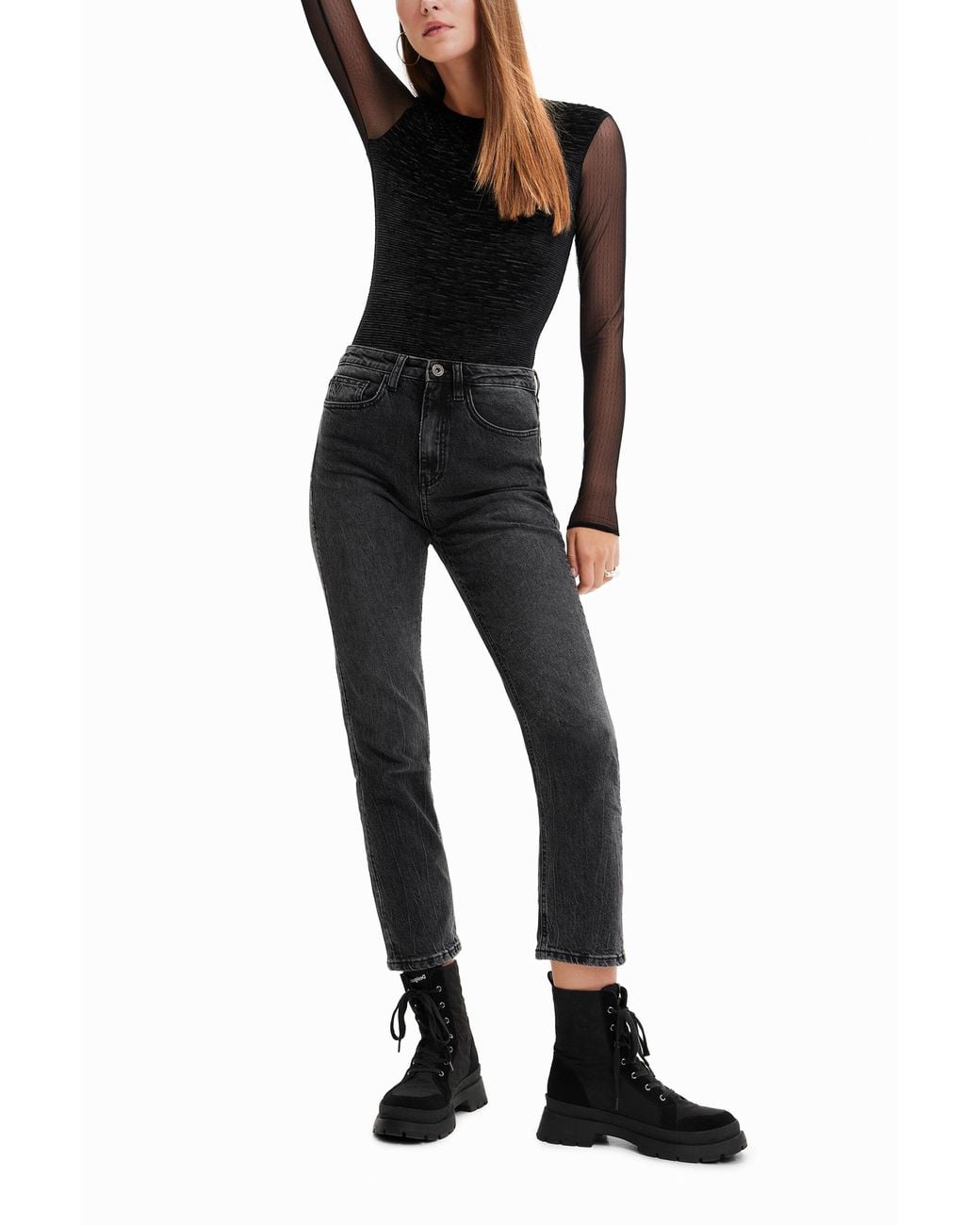 Desigual Black Body With Sheer Tulle Sleeves