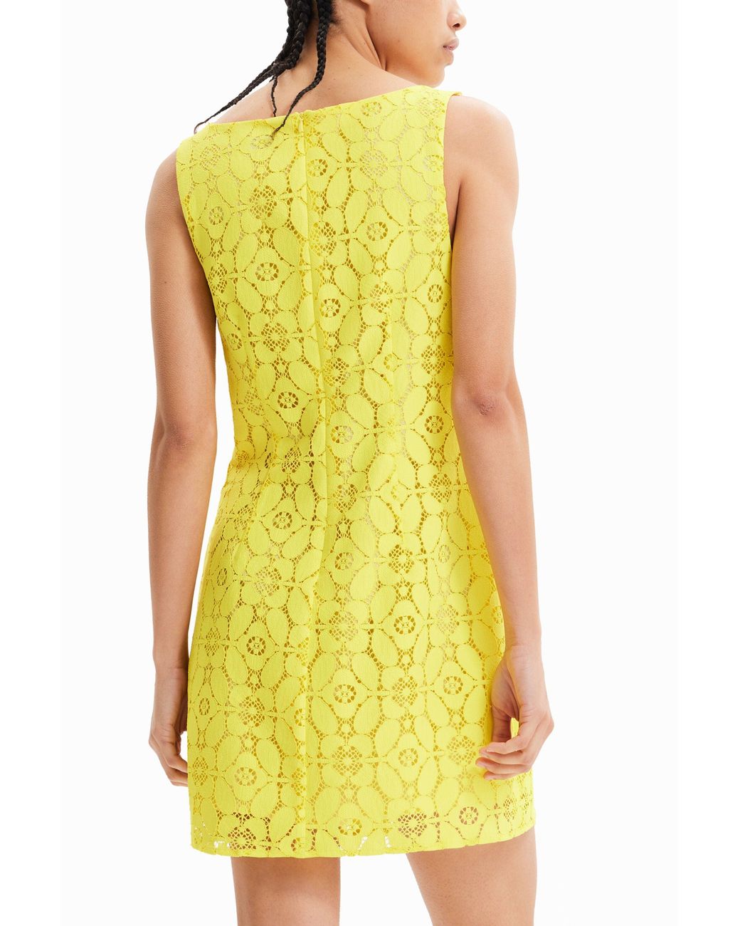 Desigual Yellow Short Lace Dress, Polyester
